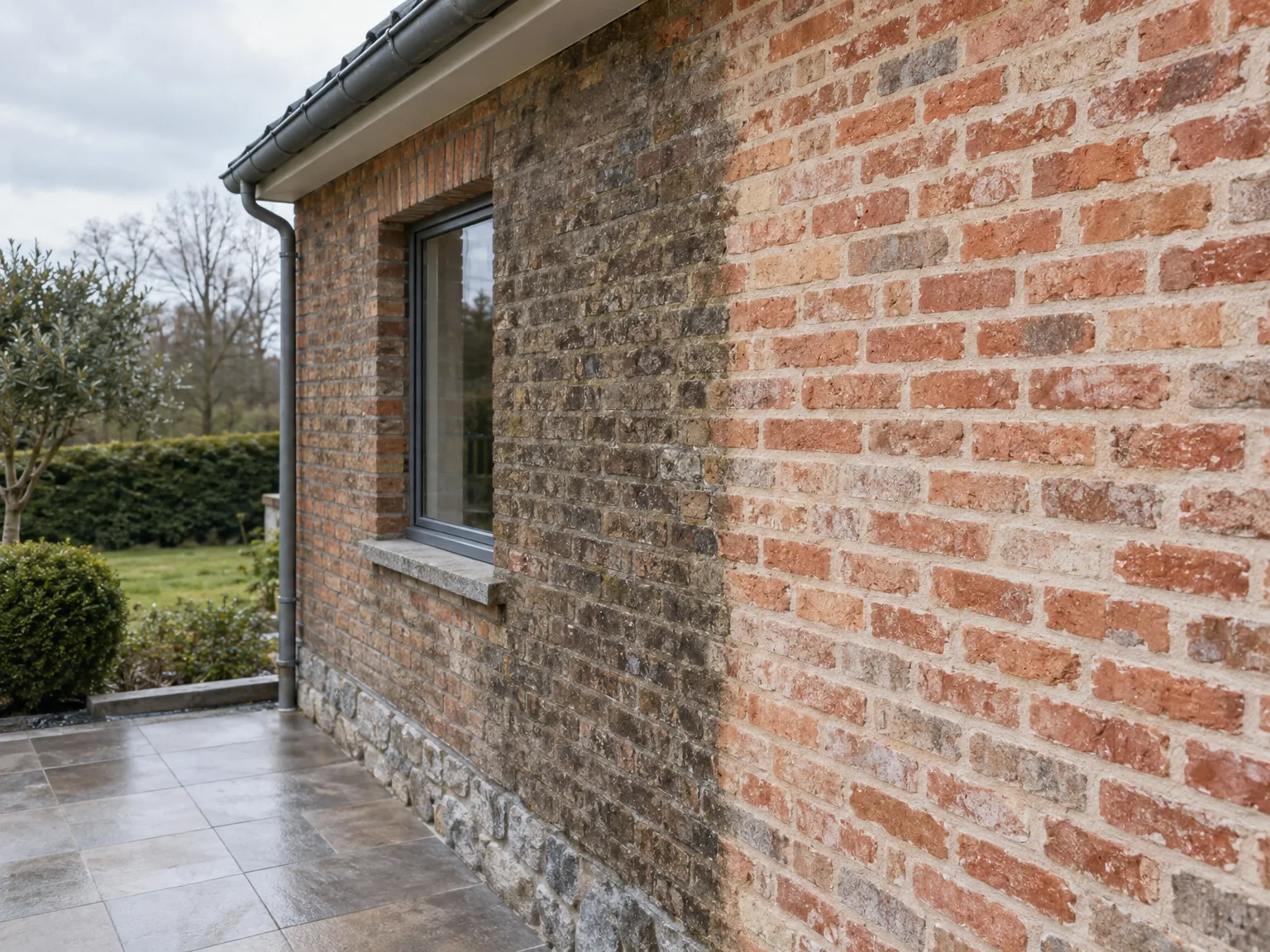 Façade en brique rénovée avec nettoyage et traitement - ravalement de façade