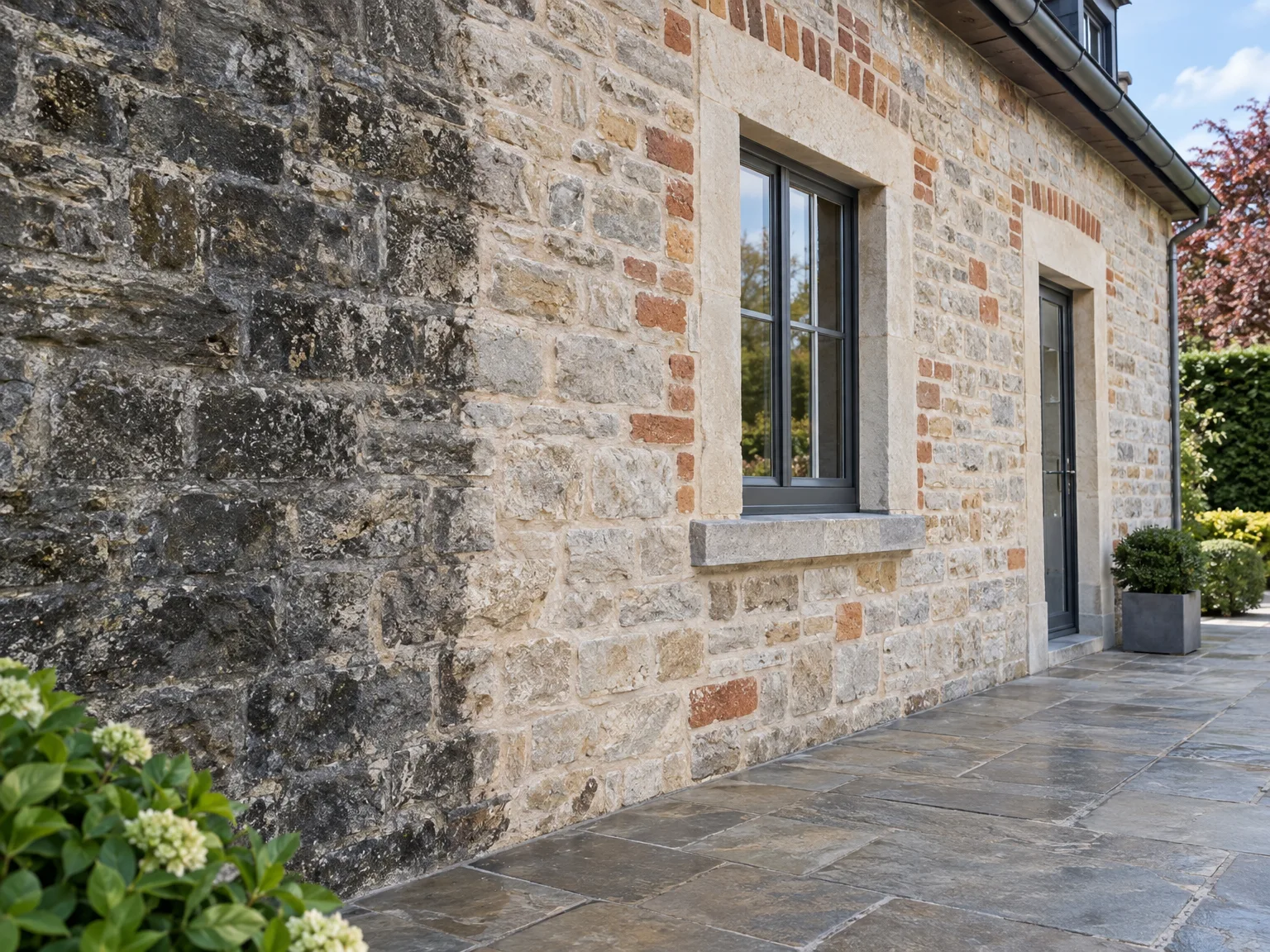 Ravalement de façade en pierre et brique, nettoyage et restauration
