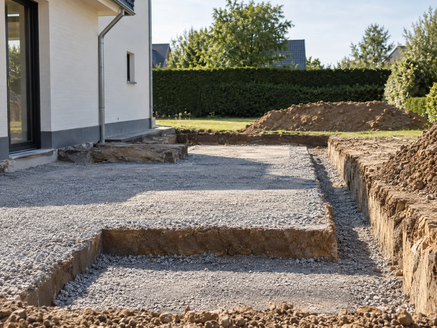 Terrassement et excavation de terrain avec coffrages bois